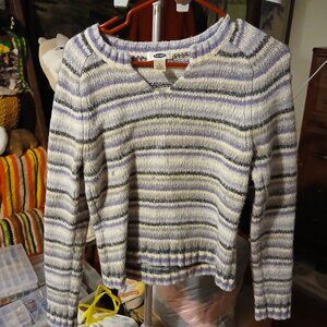 Old Navy Medium M Purple Knit Long Sleeve Striped V-Neck Knit Sweater
